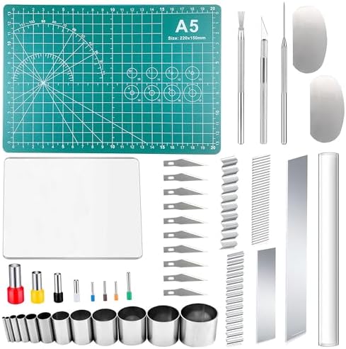 Yayatty Polymer Clay Tools, Acrylic Clay Roller, Acrylic Sheet, Rotary Cutting Mat, Round Polymer Clay Cutters with Clay Slicer Blade for Pottery and Sculpture (43 PCS) by Yayatty