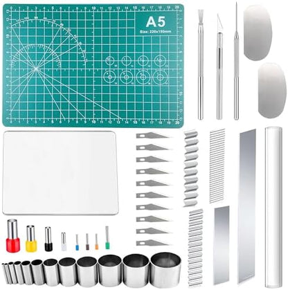 Yayatty Polymer Clay Tools, Acrylic Clay Roller, Acrylic Sheet, Rotary Cutting Mat, Round Polymer Clay Cutters with Clay Slicer Blade for Pottery and Sculpture (43 PCS) by Yayatty