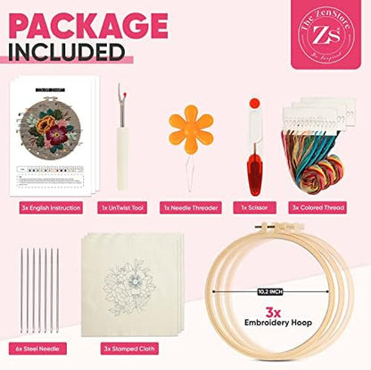 The ZenStore Birds & Flowers Embroidery Kit for Adults – Beginner DIY Hand Embroidery Set with Hoop, Stamped Fabric, Thread & Needles – Floral and Plant Pattern Sewing Craft Kit for Women & Teens - Image 2
