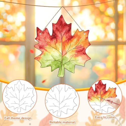 24 Pcs Fall Coloring Wreath Crafts Color Your Own Fall Crafts, Maple Leaves - Image 3