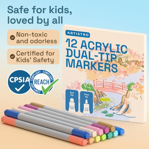 ARTISTRO Pastel Dual-Tip Acrylic Paint Marker Pens - Set of 12 - Image 7