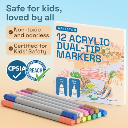 ARTISTRO Pastel Dual-Tip Acrylic Paint Marker Pens - Set of 12 - Image 7