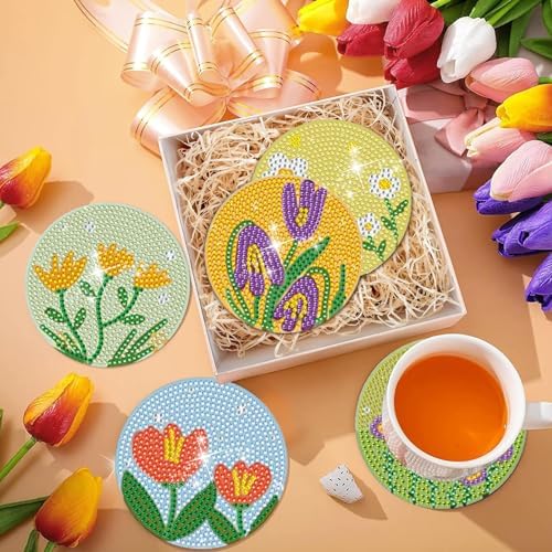 DOTZSO Diamond Art Coaster Kit 8Pcs Flower Diamond Painting Coaster 4×4in - Image 6