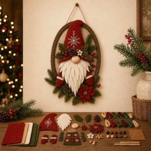 DIY Felt Santa Head Wall Decor Kit, Hanging Christmas Ornament, Fabric by Unknown