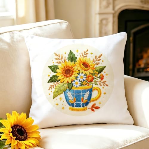 BEUNITONE 4 Set Embroidery Kits for Beginners, Flower Arrangement Design with Pre-Stamped Pattern Craft Kits Include Instruction and Hoops, 7.9x7.9 Needlepoint Kits for Festival Gifts and Home Decor - Image 7