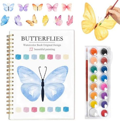 Easy Watercolor Workbook for Beginners - 12 Beautiful Step-by-Step Paintings Water Coloring Book, Includes 16 Colors Paints, Relaxing Art Projects and Creative Gift for Adults & Teen (Butterflies) by Yangmics+Direct