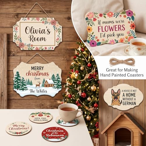 40 Pcs Unfinished Hanging Wood Sign with Rope - 4 Styles Blank Rectangle & Oval Wooden Plaques for DIY Crafts, Painting, Door & Wall Art Decor, 8.66 x 5.79 Inches - Image 5