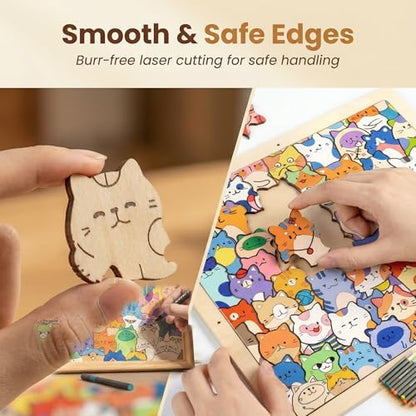 DIY Wooden Dog Puzzle Frame, 53 Colorable Puzzle Pieces, Comes with 12 Coloring Pens, Creative Art Craft Set, Suitable for Adults, Unique Handmade Gift for Dog Lovers, Home Decor (Puppy) - Image 5