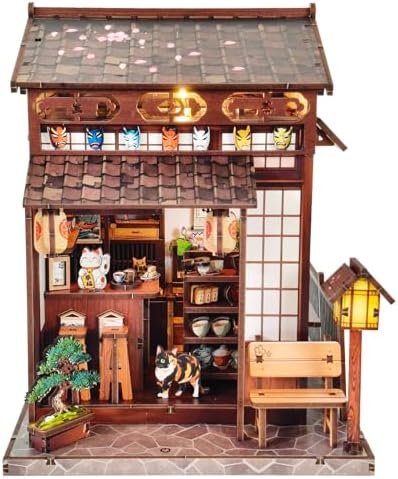 DIY Book Nook Kit for Adults, Japanese Sakura Dollhouse Kit, Miniature House Kit with LED Light, Mini Building Kit, 3D Wooden Puzzles Bookshelf Craft Diorama for Adults Teen Gifts (Japanese Teahouse) by ANTREATU