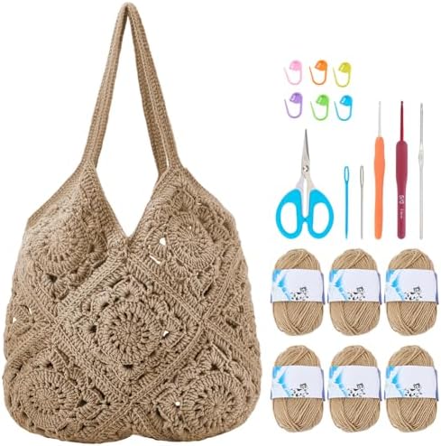 FREEBLOSS DIY Crochet Bag Kit for Beginners with Step-by-Step Video Tutorials DIY Shoulder Bag Crochet Kit Adult Crafts Projects for Women by FreeandCreativeCraftsArt