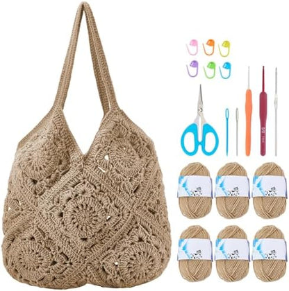 FREEBLOSS DIY Crochet Bag Kit for Beginners with Step-by-Step Video Tutorials DIY Shoulder Bag Crochet Kit Adult Crafts Projects for Women by FreeandCreativeCraftsArt