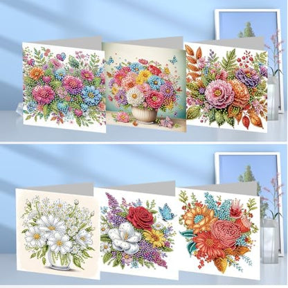 jinglinhh 6pcs Flowers in Full Bloom Diamond Art Painting Greeting Cards with Envelopes, DIY Card Making Kits for Adults, Diamond Art Postcards Christmas Cards Craft Gifts - Image 4