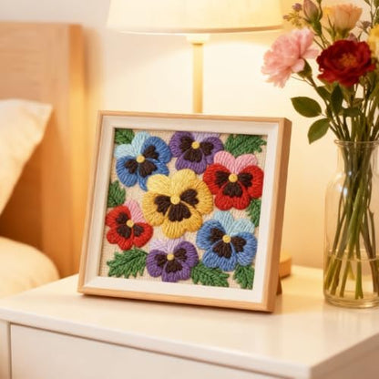 INFUNLY Colorful Pansy Punch Needle Kit 9.4x9.4 inches Punch Needle Embroidery Kits Flowers DIY Needles Stitching Kits for Beginners with Instruction Yarns Christmas Birthday Hanging Decor - Image 5