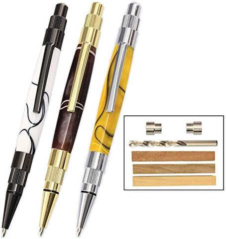 Legacy Woodturning, Gear Click Pen Kit Starter Pack with Bushings, Hurricane M42 Cobalt Drill Bit, Pen Kits, Wood Pen Blank Sampler Pack by LegacyWoodturning
