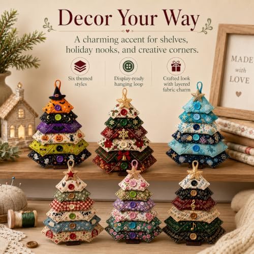 Layered Fabric Tree Ornament DIY Sewing Kit, Halloween Quilted Patchwork Seasonal Tree Kit with Button & Hanging, Festive Holiday Seasonal Handmade Art Kit for Adults Beginner(Music) - Image 3