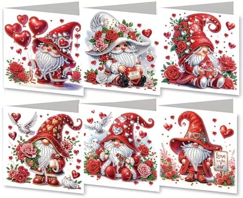 6Pcs Valentine’s Day Greeting Card DIY Diamond Art Painting Greeting Cards Special Shaped Diamond Blessing Folding Card Kit Arts Crafts for Holiday Festival-Goblin by BAYUNOESparkDiamondCraft