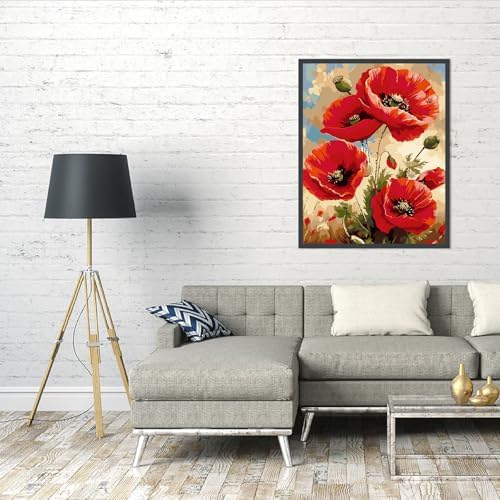 AALBLAC Flowers Paint by Numbers for Adult - Poppy Flower Paint by Numbers Kit for Adults Beginners, Easy Flowers Acrylic Painting on Canvas for Home Wall Art Decor 16x20 Inch - Image 5