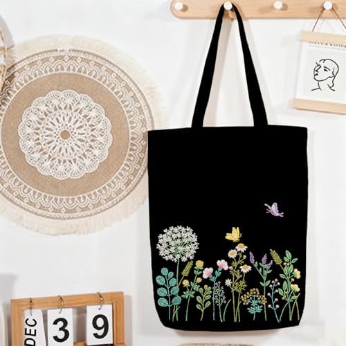 CREAWONDER Canvas Tote Bag Embroidery Kit with Pattern for Beginners, Arts and DIY Embroidery Crafts Kits for Adults, Include Instructions, Embroidery Hoops, Color Threads and Tool - Image 7