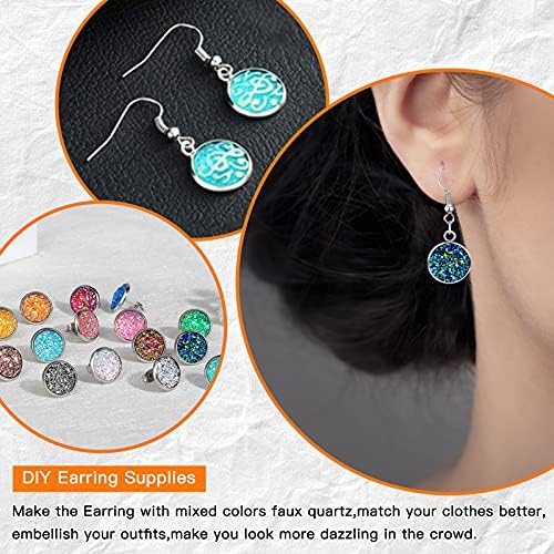 270Pcs Faux Druzy Drop Earrings Set,20Pcs Earrings Wire Hooks Blanks 50Pcs Stud Earring 100Pcs Mixed Color Faux Quartz 100Pcs Rubber Earring Back for DIY Jewelry Making Findings Supplies - Image 3