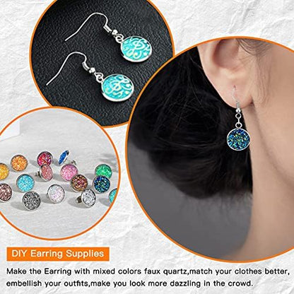 270Pcs Faux Druzy Drop Earrings Set,20Pcs Earrings Wire Hooks Blanks 50Pcs Stud Earring 100Pcs Mixed Color Faux Quartz 100Pcs Rubber Earring Back for DIY Jewelry Making Findings Supplies - Image 3