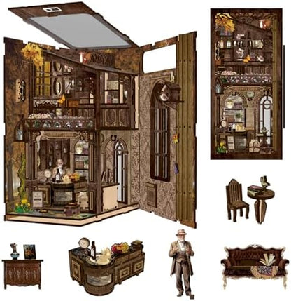 Book Nook Serenity Coffee House 3D Wooden DIY Miniature Kit with LED Lighting - Vintage Bookshelf Decor for Adults - Image 3