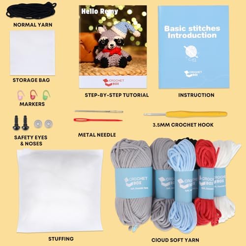 CrochetBox Raccoon Crochet Kit for Beginners, Easy Craft for Adults - Image 3
