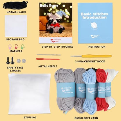 CrochetBox Raccoon Crochet Kit for Beginners, Easy Craft for Adults - Image 3