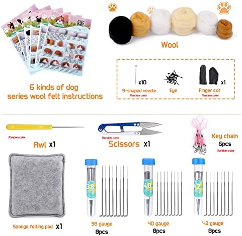 Needle Felt Starter Kit, 6 Pieces Dog Wool Needle Felting Kit, Needles Felting Supplies with Instruction,Felting Foam Mat, Wool Felting Kit for DIY Craft Animal Home Decoration - Image 2