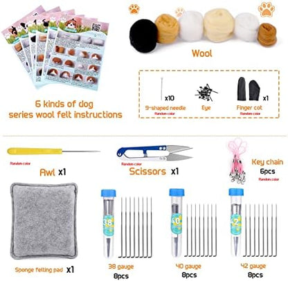 Needle Felt Starter Kit, 6 Pieces Dog Wool Needle Felting Kit, Needles Felting Supplies with Instruction,Felting Foam Mat, Wool Felting Kit for DIY Craft Animal Home Decoration - Image 2