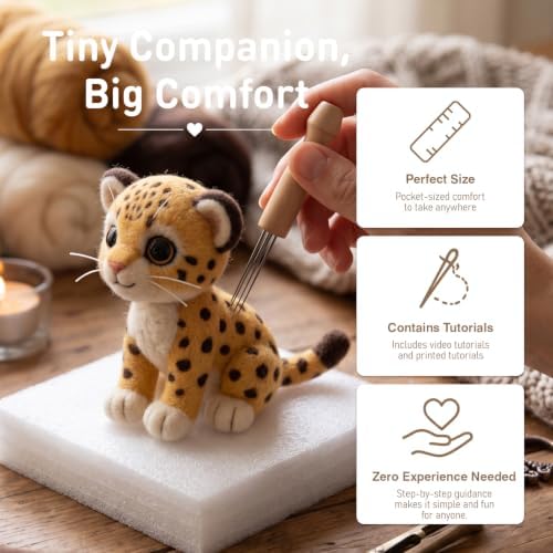 FACE N FACE DIY Needle Felting Kit Cute Cheetah Cub – Needle Felting Starter Kit with Fiber Roving, Needles, Felting Pad & Instructions | Felted Wild Animal Kit for Beginners Adults | DIY Craft Gift - Image 5