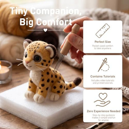FACE N FACE DIY Needle Felting Kit Cute Cheetah Cub – Needle Felting Starter Kit with Fiber Roving, Needles, Felting Pad & Instructions | Felted Wild Animal Kit for Beginners Adults | DIY Craft Gift - Image 5