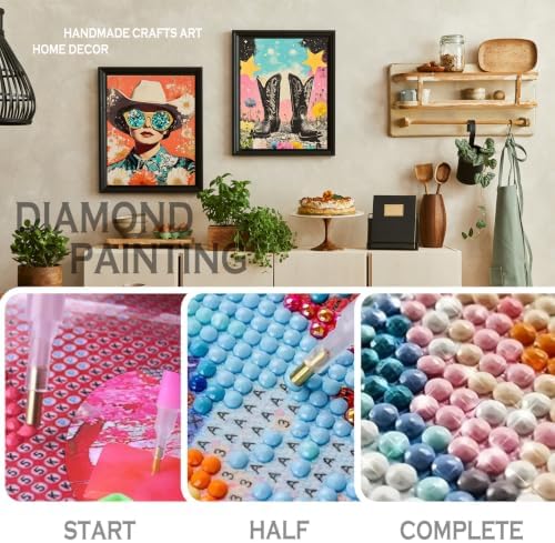 sdfkmlcdl 70s Retro Western Diamond Art Kits for Adults, Boho Western Cowgirl Boots Guitar Celestial Full Drill Diamond Painting Kits for Adults Beginners 4 Pack, 12x16 Inch - Image 4