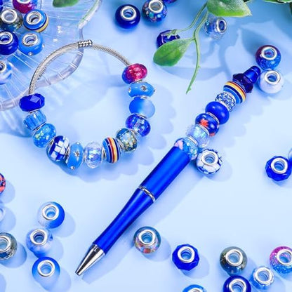 Aipridy Large Hole European Beads, Craft Supplies Kit，Assorted Mixed Color Lampwork Spacer Beads for DIY Bracelet Jewelry Making (100, Sapphire) - Image 4