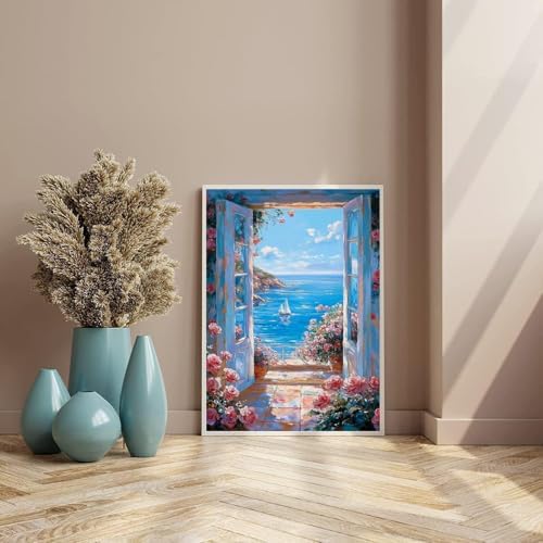YarnMate Scenery Paint by Numbers for Adults,Landscape Beach Paint by Number for Adults Beginner,Easy Acrylic Paint by Number on Canvas for Relax and Home Wall Decor 16X20 Inch (Without Frame) - Image 3