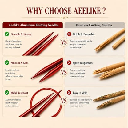 Aeelike 13 Pair Interchangeable Circular Knitting Needles Set 3-10 mm, Red - Image 5