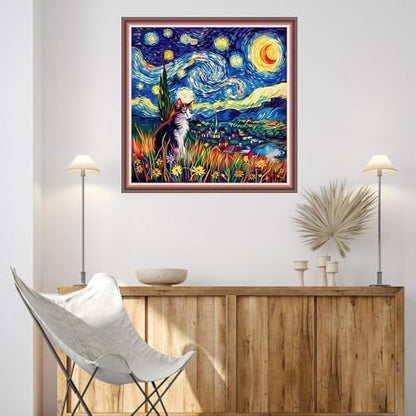 Dooxvey Cross Stitch Kits for Adults Beginners,Full Range of Cross-Stitch Stamped Kits Needlepoint Kits for Beginners Embroidery Kits 11CT Cross Stitch Patterns-Cat Van Gogh's Starry Night. 18x18 inch - Image 2