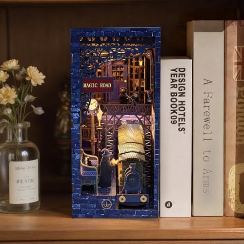Magic Station Book Nook Kit - DIY Miniature House Kit for Adults, Teens and Beginners, Dollhouse Booknook Magic Book Nook Tiny House Bookshelf Decor 3D Wooden Puzzle, DIY Bookshelf Insert Decor Gift - Image 4