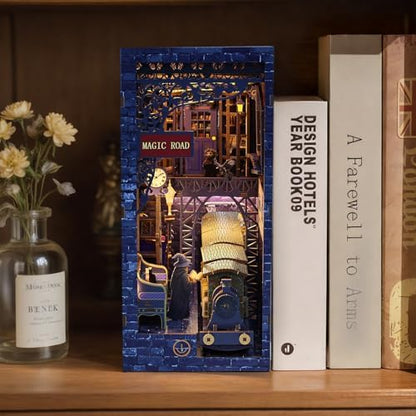 Magic Station Book Nook Kit - DIY Miniature House Kit for Adults, Teens and Beginners, Dollhouse Booknook Magic Book Nook Tiny House Bookshelf Decor 3D Wooden Puzzle, DIY Bookshelf Insert Decor Gift - Image 4