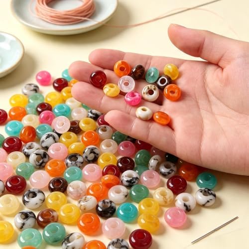 140PCS Large Hole Beads DIY Jewelry Making Kit, 14mm Acrylic Rondelle Multi‑Color Smooth Loose Beads for Keychains Bracelet Necklace Craft Carabiner Bag Charms - Image 4