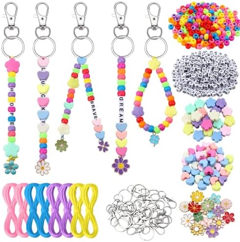 AUGSUN 713Pcs Colorful Bead Keychain Making Kit DIY Keychain Craft by AUGSUN