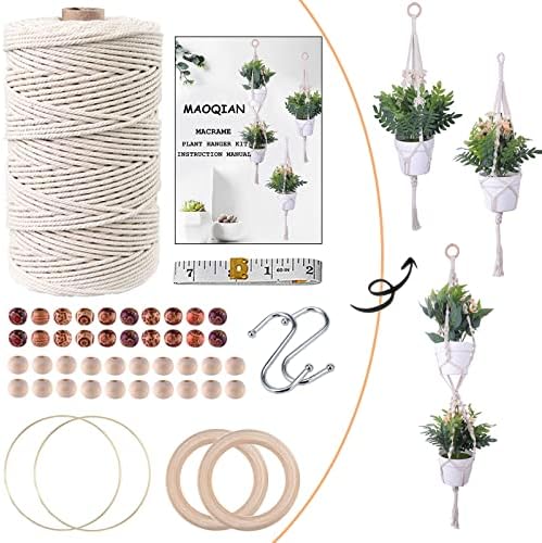 3 in 1 Macrame Kit for Beginners, 3mm x 220yards Cotton Macrame Cord, 3 DIY Macrame Plant Hanger Kits for Adults with Instructions Macrame Supplies Best for Macrame Plant Hanger Kit by MAOQIAN