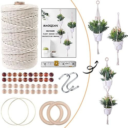 3 in 1 Macrame Kit for Beginners, 3mm x 220yards Cotton Macrame Cord, 3 DIY Macrame Plant Hanger Kits for Adults with Instructions Macrame Supplies Best for Macrame Plant Hanger Kit by MAOQIAN