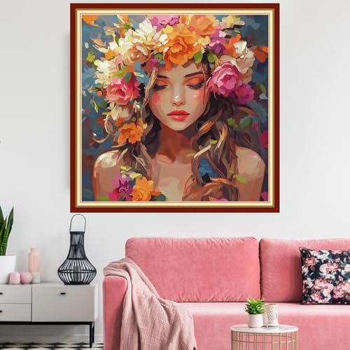 Redxing Stamped Cross Stitch Kits Embroidery kit for Beginners Adults Full Range of Embroidery Patterns Starter Kits DIY Printed Cross Stitch Kits Needlepoint Kits 11CT-Flower Girl 18x18 inchs - Image 2