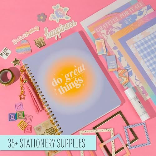 STMT DIY Journal Set, 70-Sheet Hardcover Spiral-Bound Kit, Over 35 Stationery Supplies, Including Stickers, Frames, Pen, Keychain, Glue Stick & More, Girls Gifts - Image 2