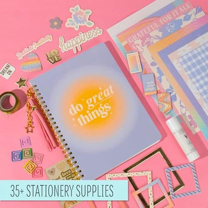 STMT DIY Journal Set, 70-Sheet Hardcover Spiral-Bound Kit, Over 35 Stationery Supplies, Including Stickers, Frames, Pen, Keychain, Glue Stick & More, Girls Gifts - Image 2