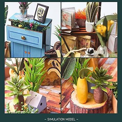 GuDoQi DIY Miniature Dollhouse Kit, Tiny 1:24 Scale House with Furniture, Great Handmade Craft Gift for Birthdays and Christmas Day, Green Flower Shop - Image 4