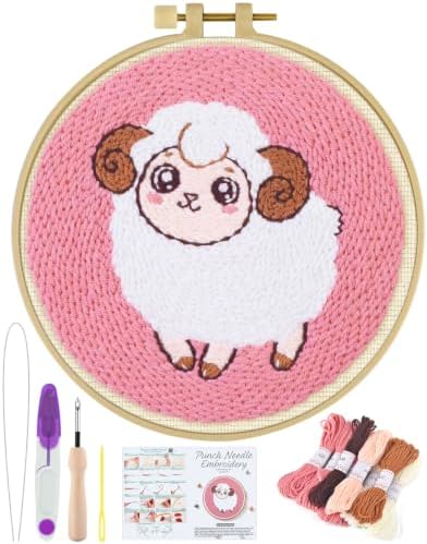 ERKOON Punch Needle Kit Beginners Adults, Zodiac Easy Embroidery Set for Starter Art Craft, Needling Punching Project with Patterns, Tools, Yarns, Hoop, Instruction (Aries) by ERKOON