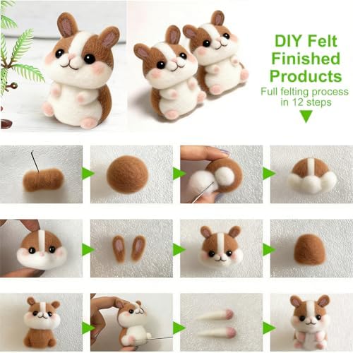 Ainiv 18 Pcs Needle Felting Wool, 9 Colors x 2 Packs Wool Roving, Green - Image 6