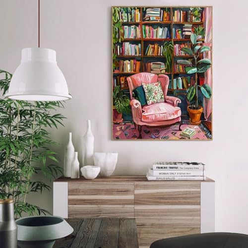 Clendo Pink Room Paint by Number for Adults Beginners, Study Room Adults Paint by Numbers Kits on Canvas, DIY Oil Painting Acrylic Paints for Home Wall Art Decor(16x20inch) - Image 4