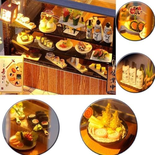 DIY Miniature House Kit with LED Light Japanese Style Sushi Shop Wooden Dollhouse Mini House kit Ideal Gifts for Birthday - Image 4